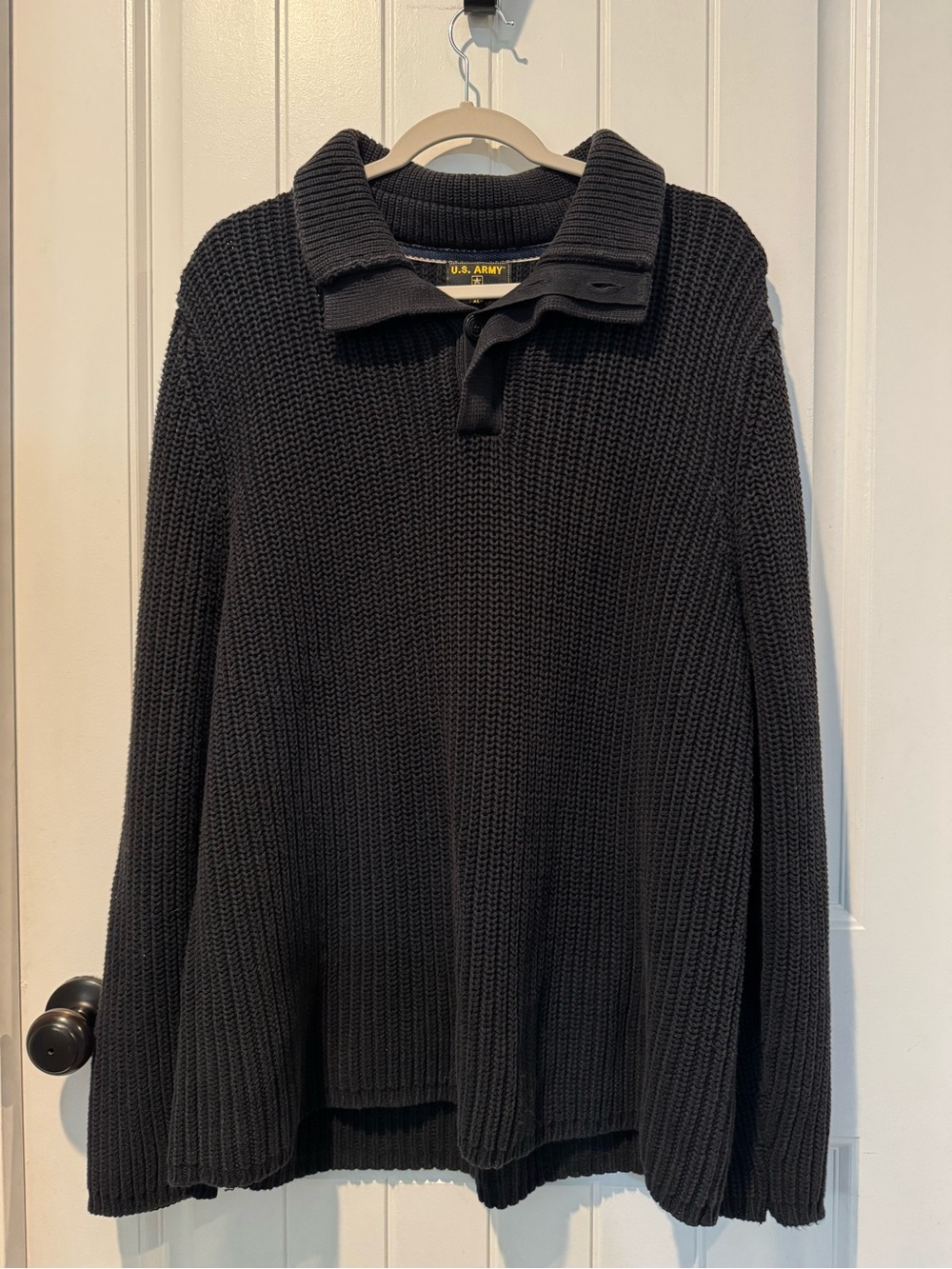 U.S. Army Men's 100% Cotton Black Cable Knit High Collar Sweater XL